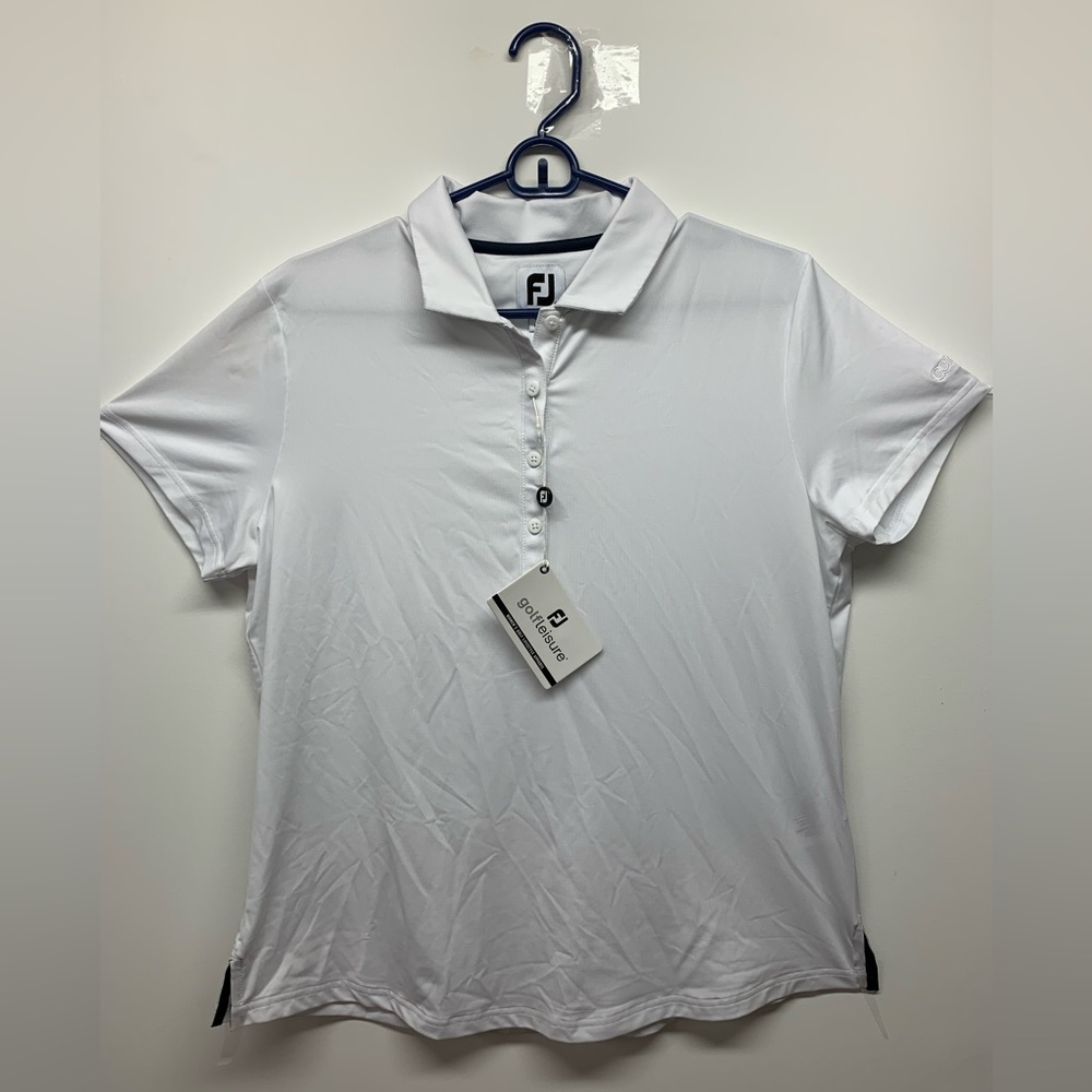 Footjoy Women's Solid White Golf Short Sleeve Polo Shirt Size L Gorton’s Sleeve